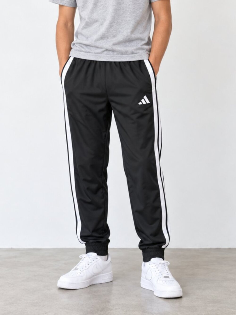adidas Black Joggers with White Side Stripes - Youth Size Large